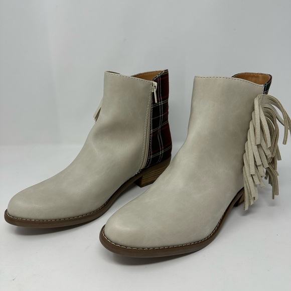 Code West Ankle Boots Womens 7 Beige Faux Leather Western Low Key Plaid Fringe - Picture 6 of 6